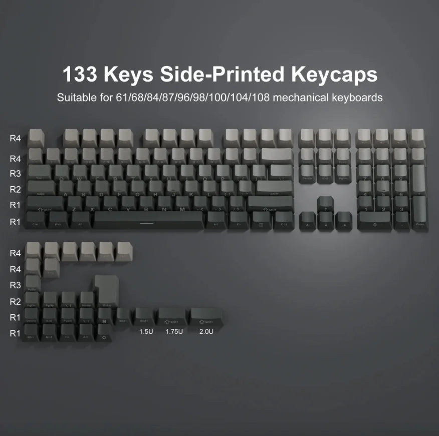 Red & Black Gradient Keycaps – 135 Keys
