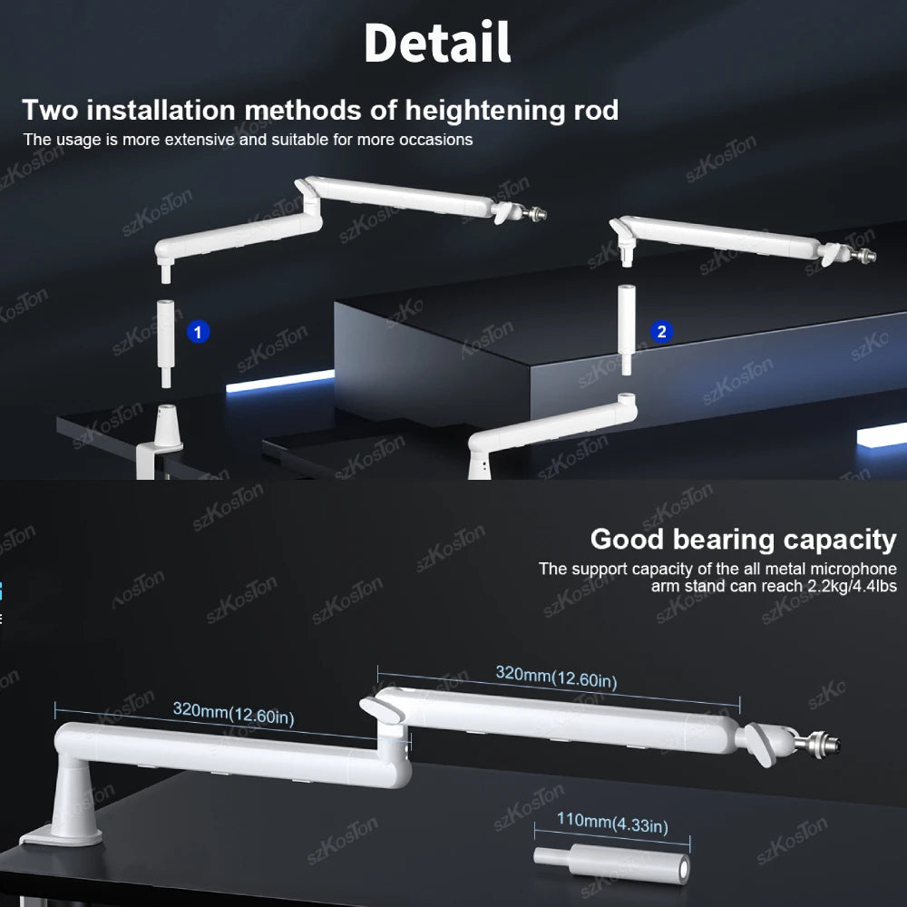 White Adjustable Microphone Boom Arm