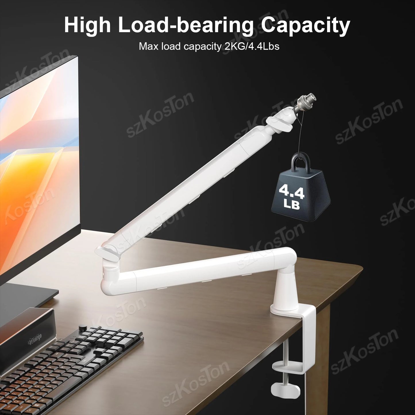 White Adjustable Microphone Boom Arm