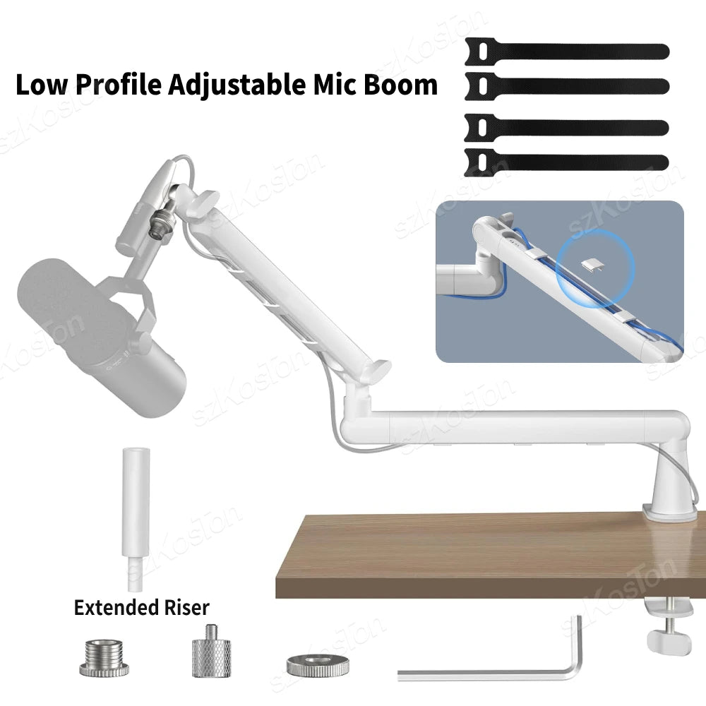 White Adjustable Microphone Boom Arm