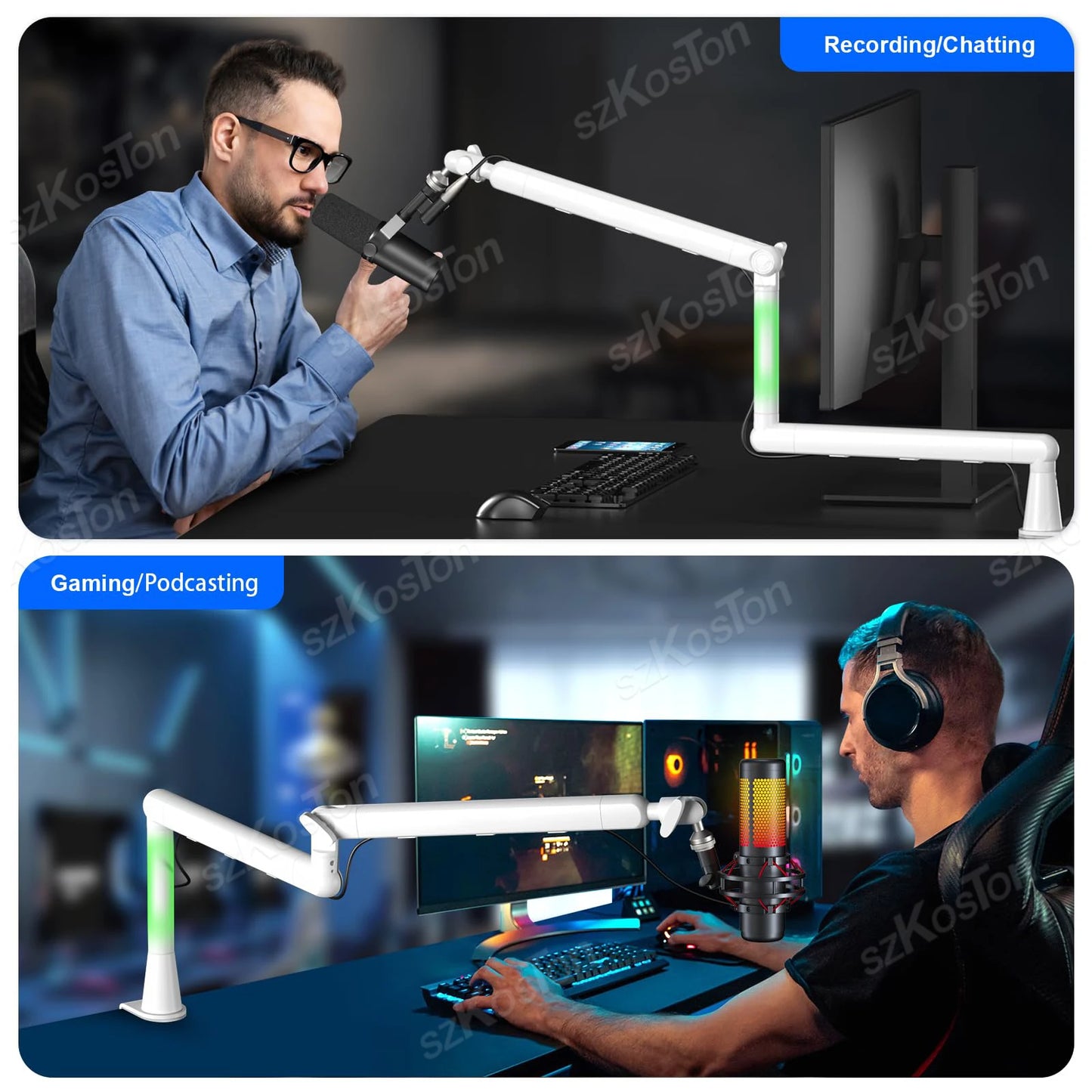 White Adjustable Microphone Boom Arm